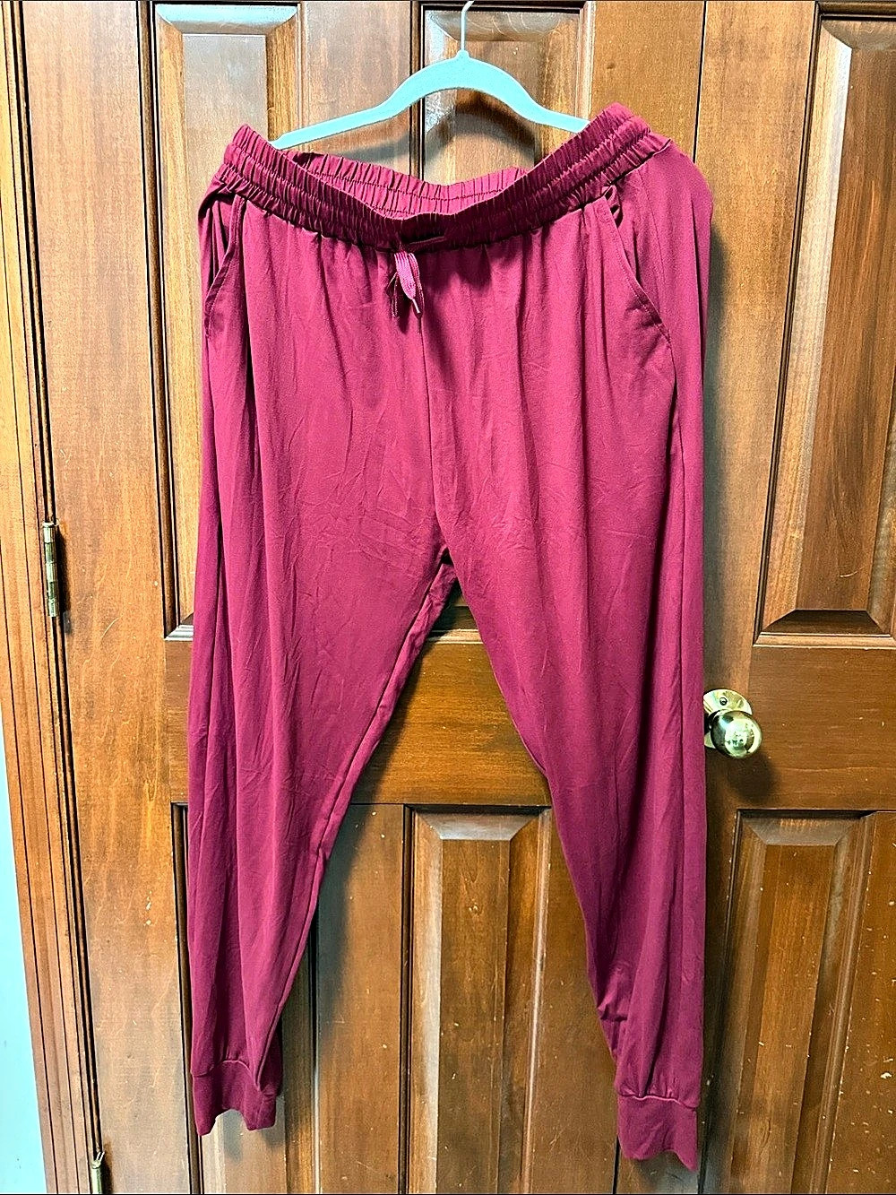 Jogger Pants in dark red… never worn, but I have no tags